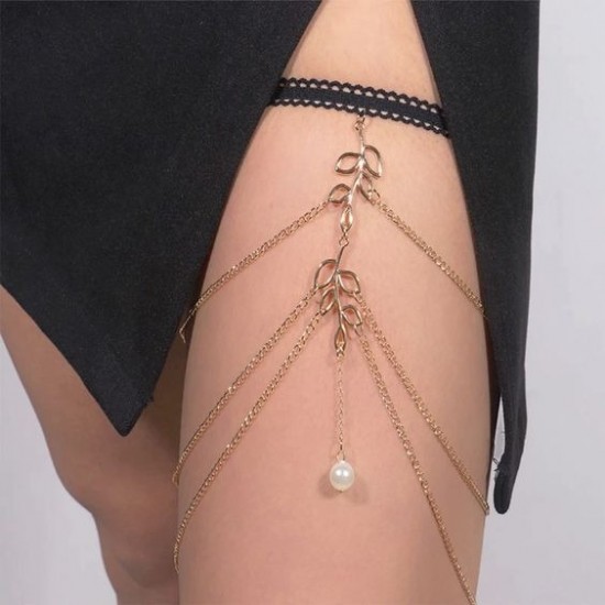 Beensieraad goud met blaadjes leggarter body jewelry