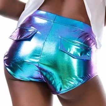 Blauw holografisch festival broekje met flapjes