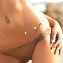 Body chain met dunne ketting pareltjes buikketting goud zilver