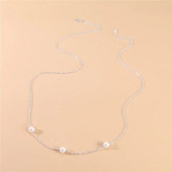 Body chain met dunne ketting pareltjes buikketting zilver