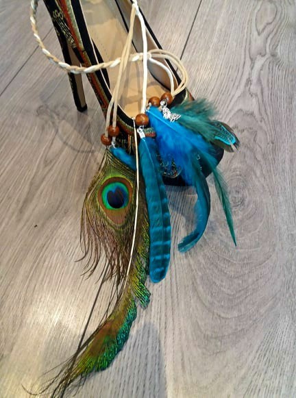 Boho hippie hoofdband met zeegroene veren feather headband hoofdbandje turquoise 2