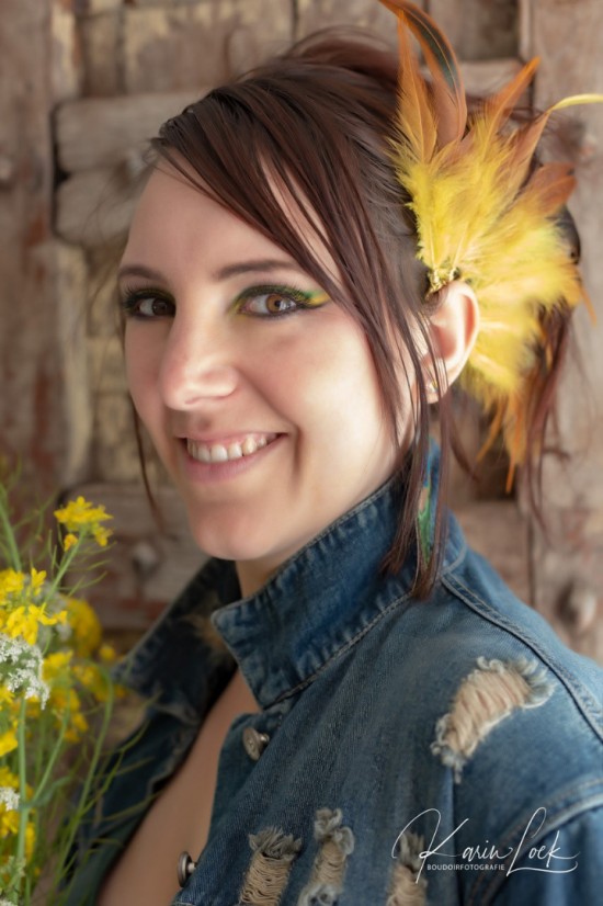 Boho hippie oorhaak earcuff met gele veren 7