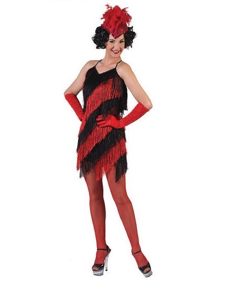 Charleston kostuum rood zwart gatsby jurkje fringe dress 2