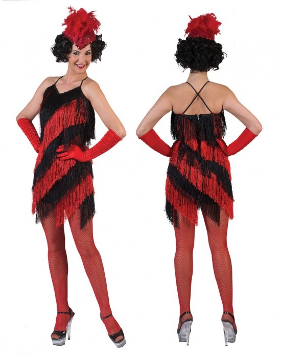 Charleston kostuum rood zwart gatsby jurkje fringe dress