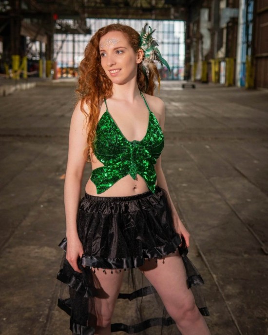 Festival vlinder topje butterfly sequin top vlindertop groen