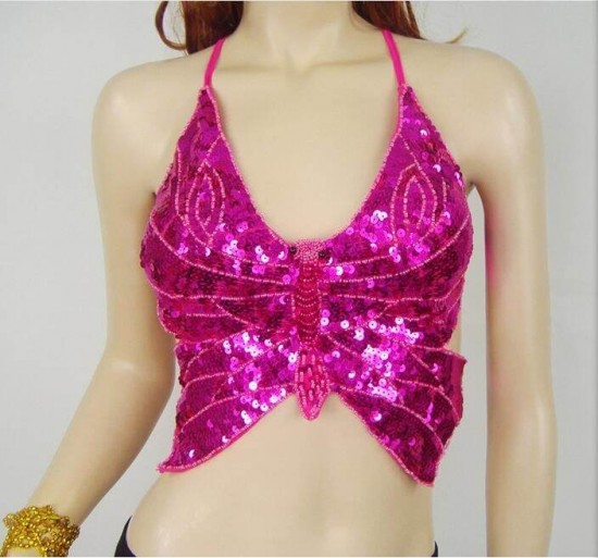 Festival vlinder topje met pailletten butterfly sequins top fuchsia roze 2