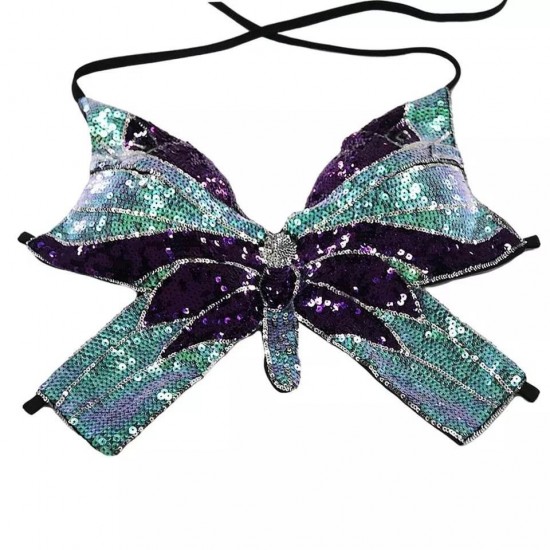 Festival vlinder topje met pailletten butterfly sequins top paars groen 2