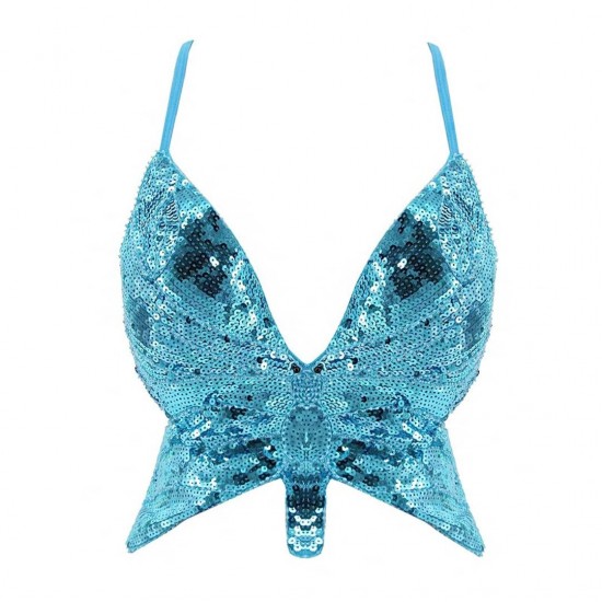 Festival vlinder topje met pailletten butterfly sequins top turkooise 0
