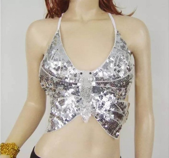 Festival vlinder topje met pailletten butterfly sequins top zilver 2