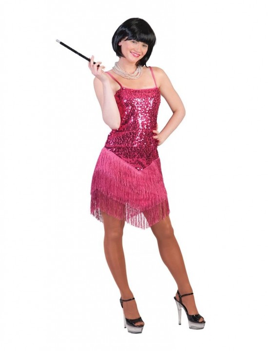 Flapper costume roaring 20s kostuum peaky blinders gatsby roze jurk met franjes