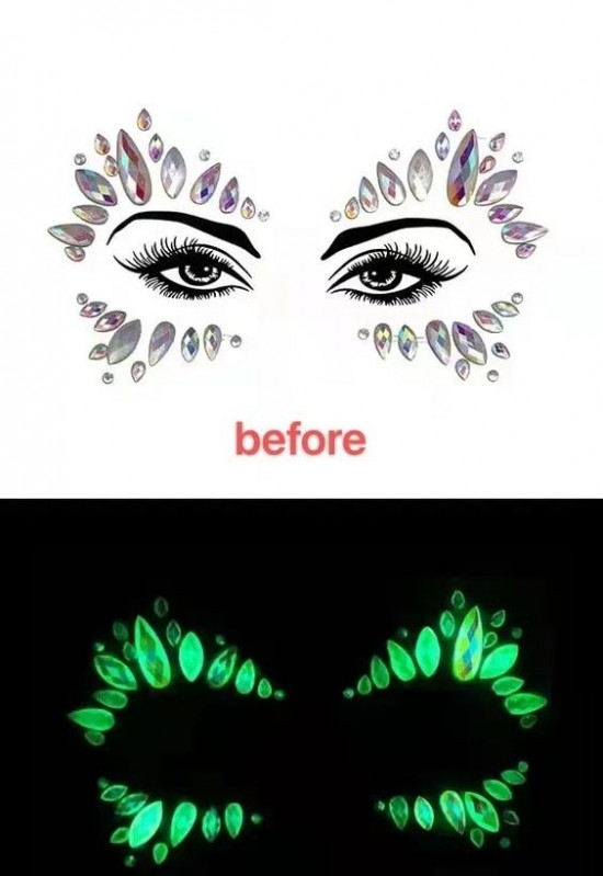 Glow in the dark festival face jewels gezichts juwelen festival stickers