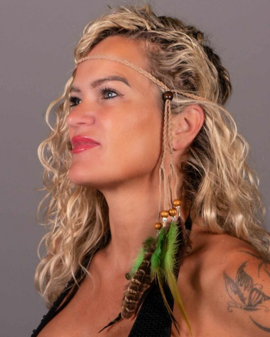 Handgemaakte veren hoofdband groen handmade feather headpiece festival accessories ibiza style 2