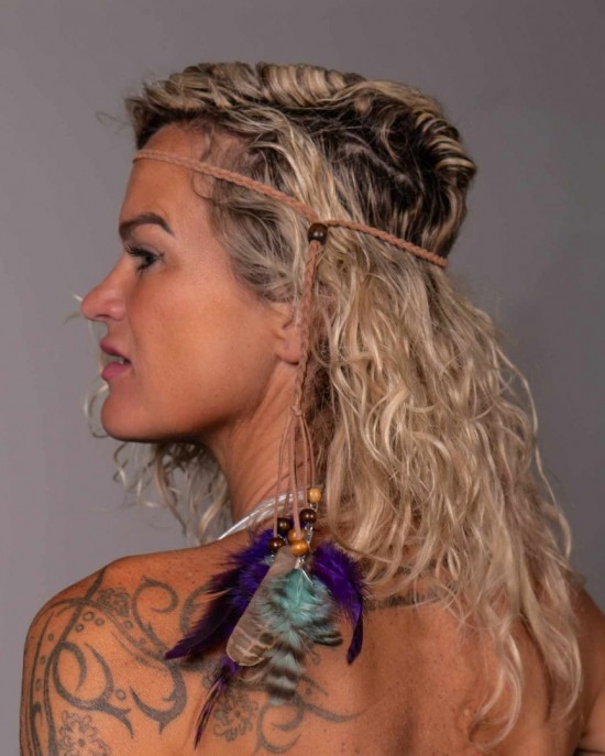 Handgemaakte veren hoofdband paars mintgroen handmade feather headpiece festival accessories ibiza style 2