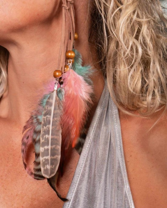 Handgemaakte veren hoofdband roze mintgroen handmade feather headpiece festival accessories ibiza style 2