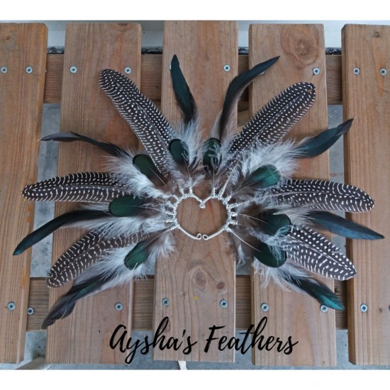 Handmade feather ear cuff green with spots insta text