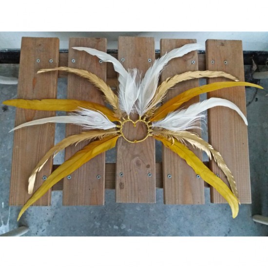 Handmade gold off white large feather ear cuff