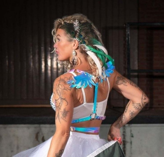 Holografisch festival harnas met vleugels holograpic pu leather harness with wings