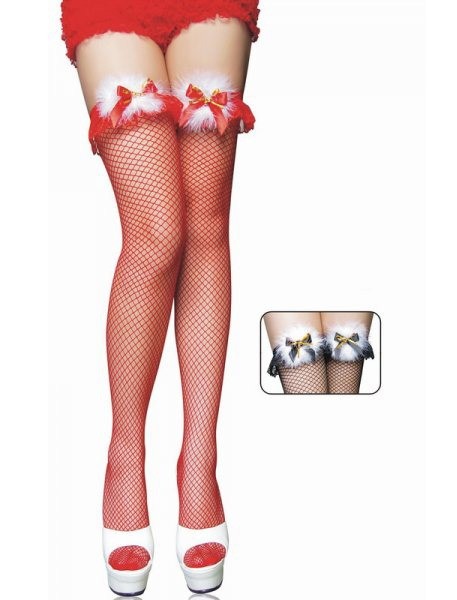 Mooie rode kerst jarretel netkousen met strikjes veertjes  belletjes