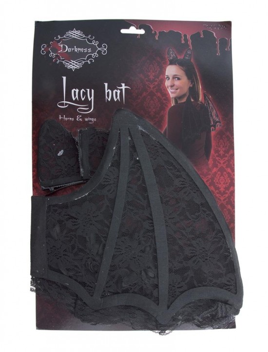Vleermuis oren en vleugels met kant bat ears and wings with lace halloween 3