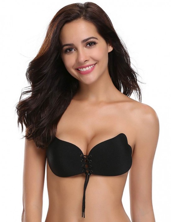 Zwarte plak bh zelfklevende bh blote rug bh met striklint strapless sticky bra